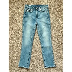 Gap High Rise Cropped‎ Flare Jeans Womens Size 25 Blue Wash Button Fly Split Hem